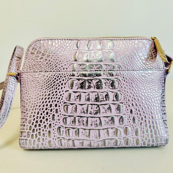 BRAHMIN MINI SIDNEY METALLIC VIOLET WONDERLAND MELBOURNE LEATHER CROSSBODY $225 - Picture 3 of 10